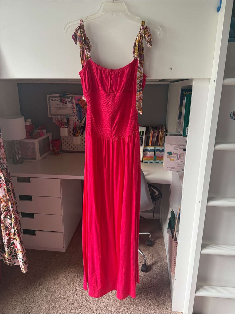 Free People Hot Pink Maxi Dress with Printed Tie-Straps